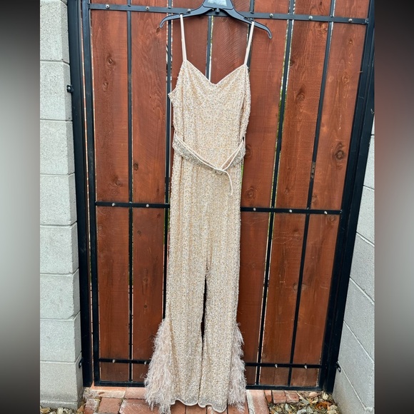 ASOS LUXE NWT Curve Embellished Belted Jumpsuit Plus Size 16 Neutral Color - Picture 2 of 7